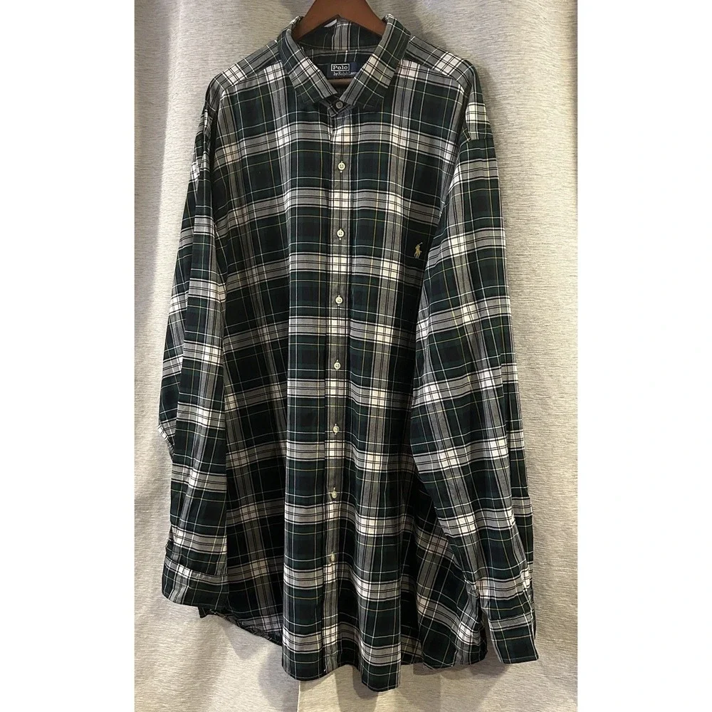 Polo Ralph Lauren Performance Green Flannel‎ Plaid Shirt Mens 4XLT